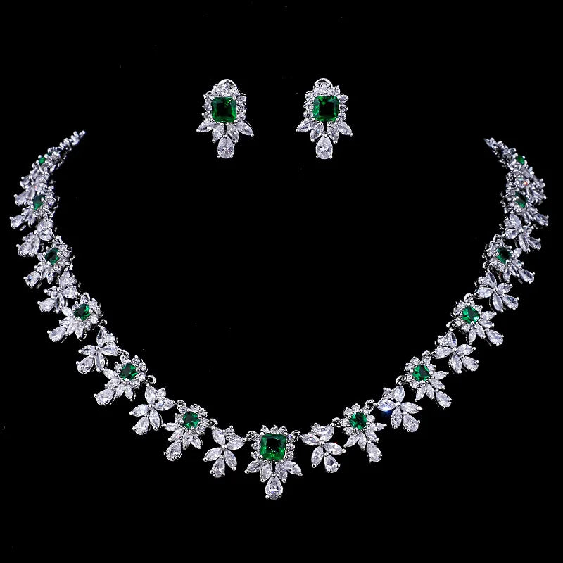 New Luxury Bridal Wedding Jewelry Personality Necklace Earring Bracelet Shiny Multiple Colors Zircon Jewelry Set for Women