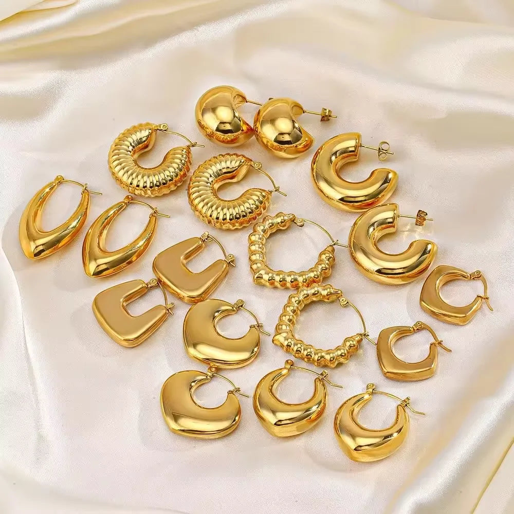 2024 Women's Bohemian Style Acrylic Pearl Hoop Earrings Set Handmade Geometric Fringe Tassel Design Stainless Steel Gold 40