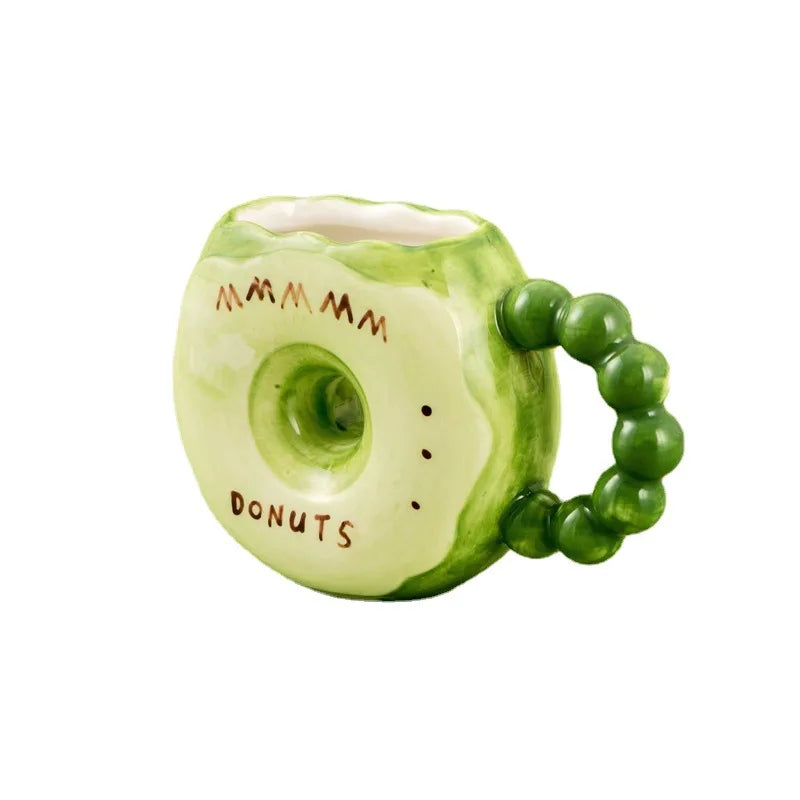 Madou Creative Large-Capacity Donut-Shaped Ceramic Cup Hand-Painted Office Couple Water Mug Logo Print Stylish Trendy Gift Idea