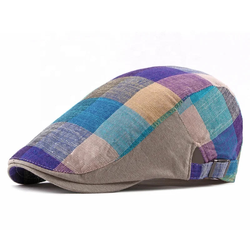 MIO Spring Summer New Style Colorful Grid Checked Flat Gatsby Hats Unisex Beret Breathable Cotton Newsboy Caps