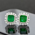 Huitan 2026 Silver Plated Hot Sale Square Emerald Earrings Stud for Women Elegant Inlay CZ Green Crystal Stud Earrings