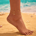 Licai Summer New Temperament Simple Stainless Steel Anklet Multi-layer love INS Beach Holiday Wind Foot Chain for Women