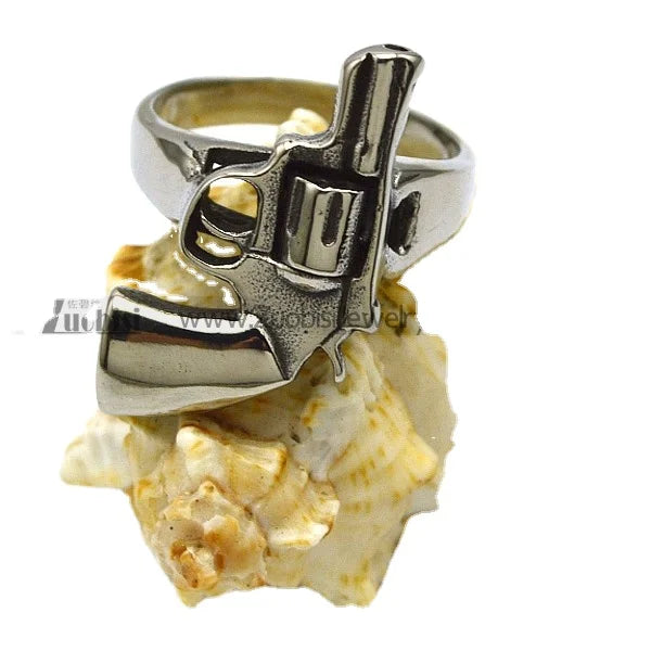 Bestselling High-end Unique Design Silver Gold Plated Stainless Steel Cluster Pistol Accessory Ring