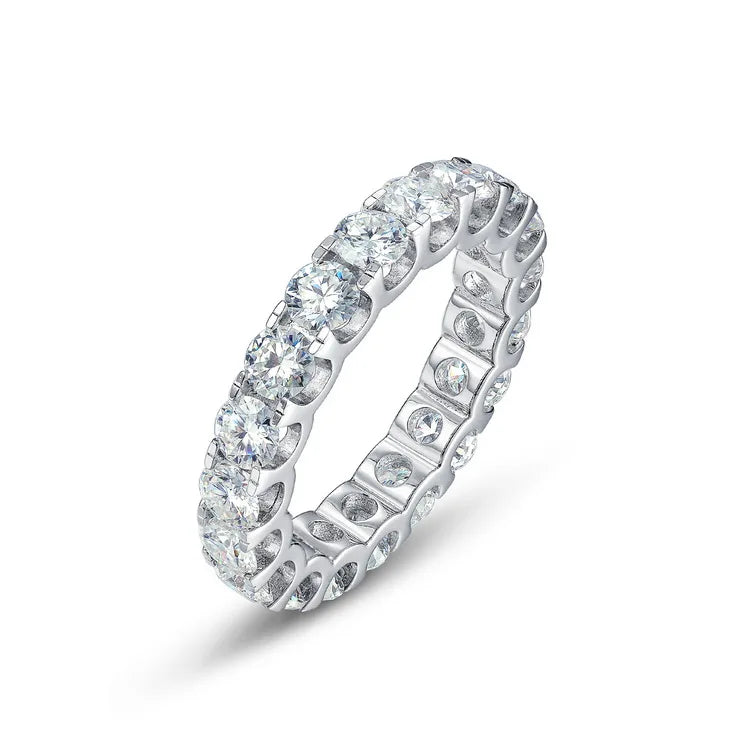 4mm VVS Moissanite Eternity Ring 925 Sterling Silver Wedding Band Non Tarnish Stackable Jewelry Gift for Women Party Anniversary