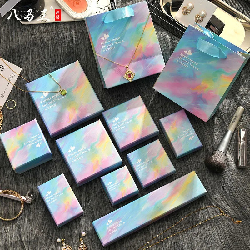 Paper Jewelry Packaging Rainbow Color Pretty Gift Box Drawer Boxes