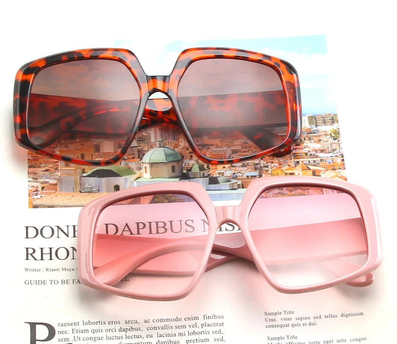 DL Unisex Outdoor Oversized Square Sunglasses PC Frame Acrylic Lenses Gradient Pink Tortoiseshell