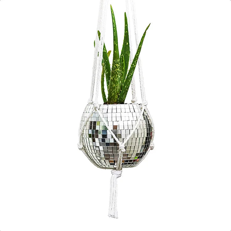 New Arrivals Home Hanging Disco Ball Planter 4"/6"/8"/10"  With Macron Rope Macrame Plant Hanger  for Indoor or Outdoor Plants