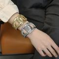Trendy Gold-Plated Alloy Cuff Bracelet Luxury Irregular Open Bangles for Women Personalized Simple Chunky Electroplated Jewelry