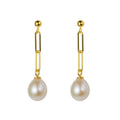 Link Chain Shape Dangle Drop Earings Gold Plated 925 Sterling Silver Natural Pearl Earrings Women Fashion Jewelry