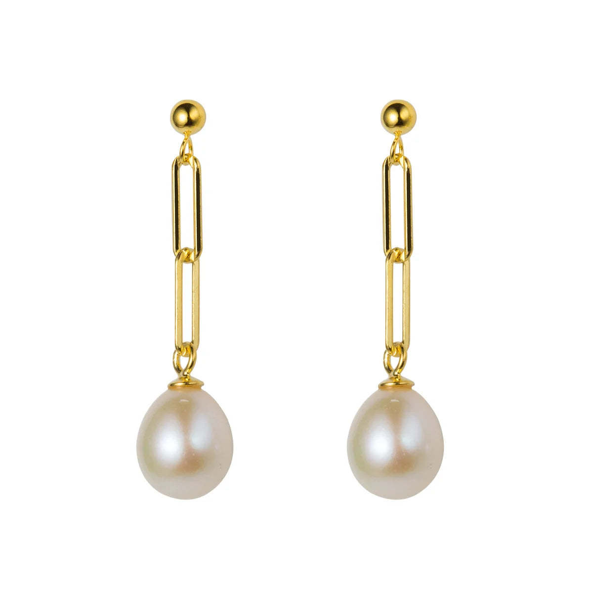 Link Chain Shape Dangle Drop Earings Gold Plated 925 Sterling Silver Natural Pearl Earrings Women Fashion Jewelry