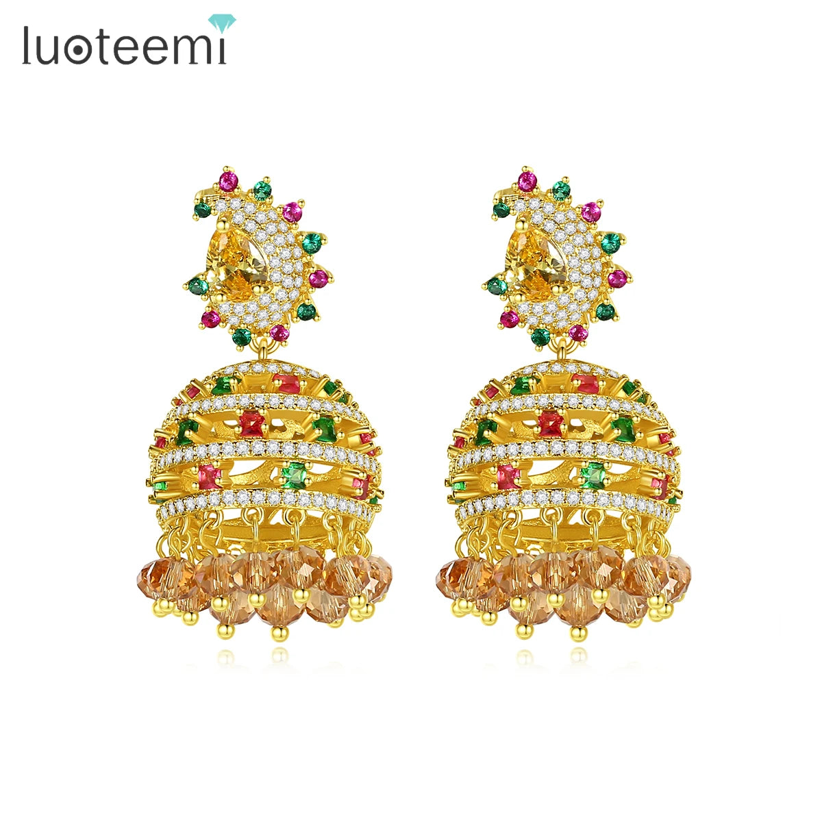 LUOTEEMI Jhumka Earrings New Design Indian Style Dangle Drop Earring Court Style Jewelry for Wedding