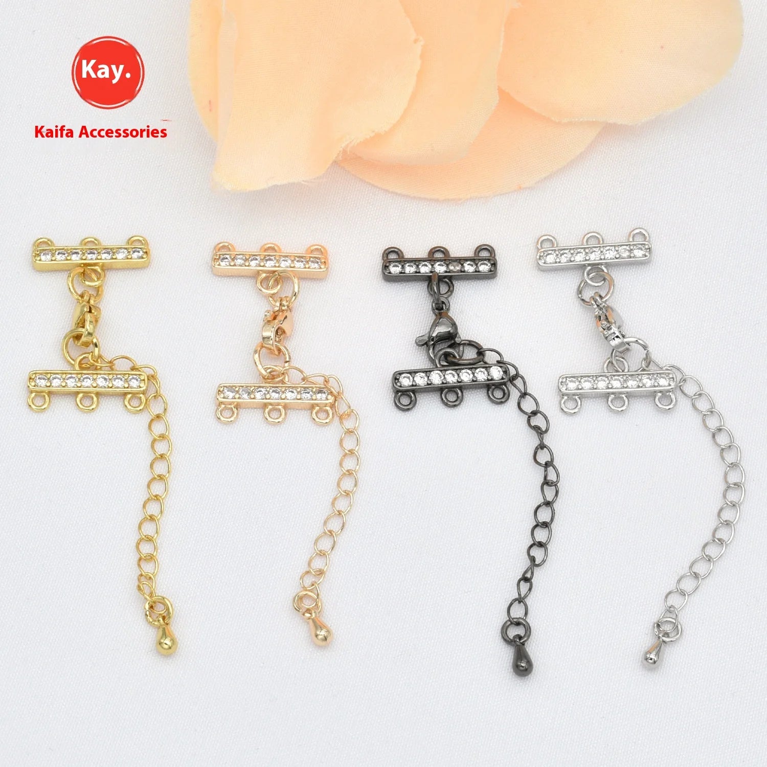 14K Gold DIY Handmade Accessories Three-Row Zircon Inlaid Lobster Clasp Pearl Necklace Extension Buckle 14mm Bead Size Steel