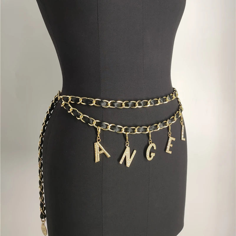 2021Women New Design INS Fashion Custom Letter Crystal Waist Chain