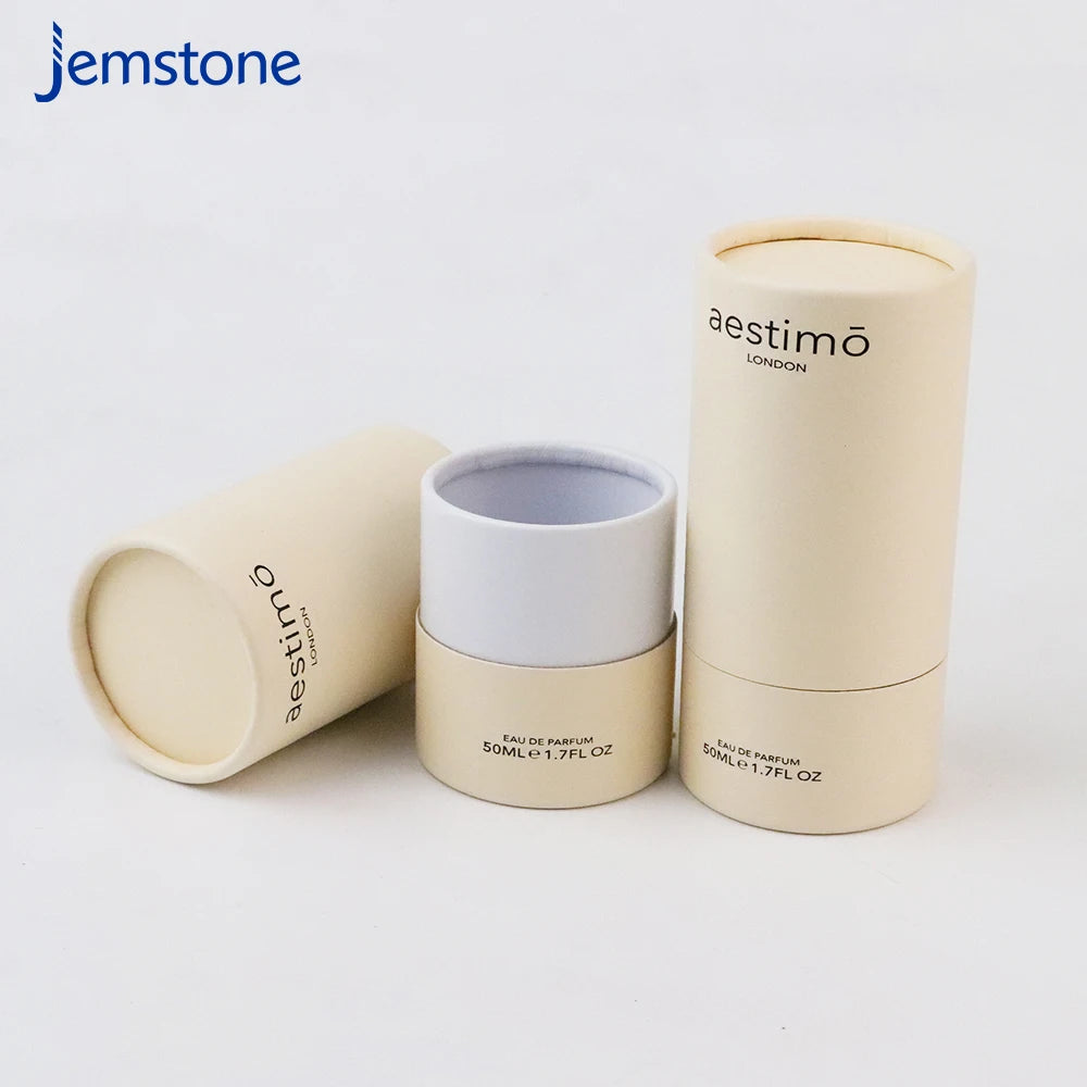 Custom Logo Cylinder Rigid Cardboard Gift Box Perfume Essential Oils Boxes Art Paper Tubes Recycled Materials Pape