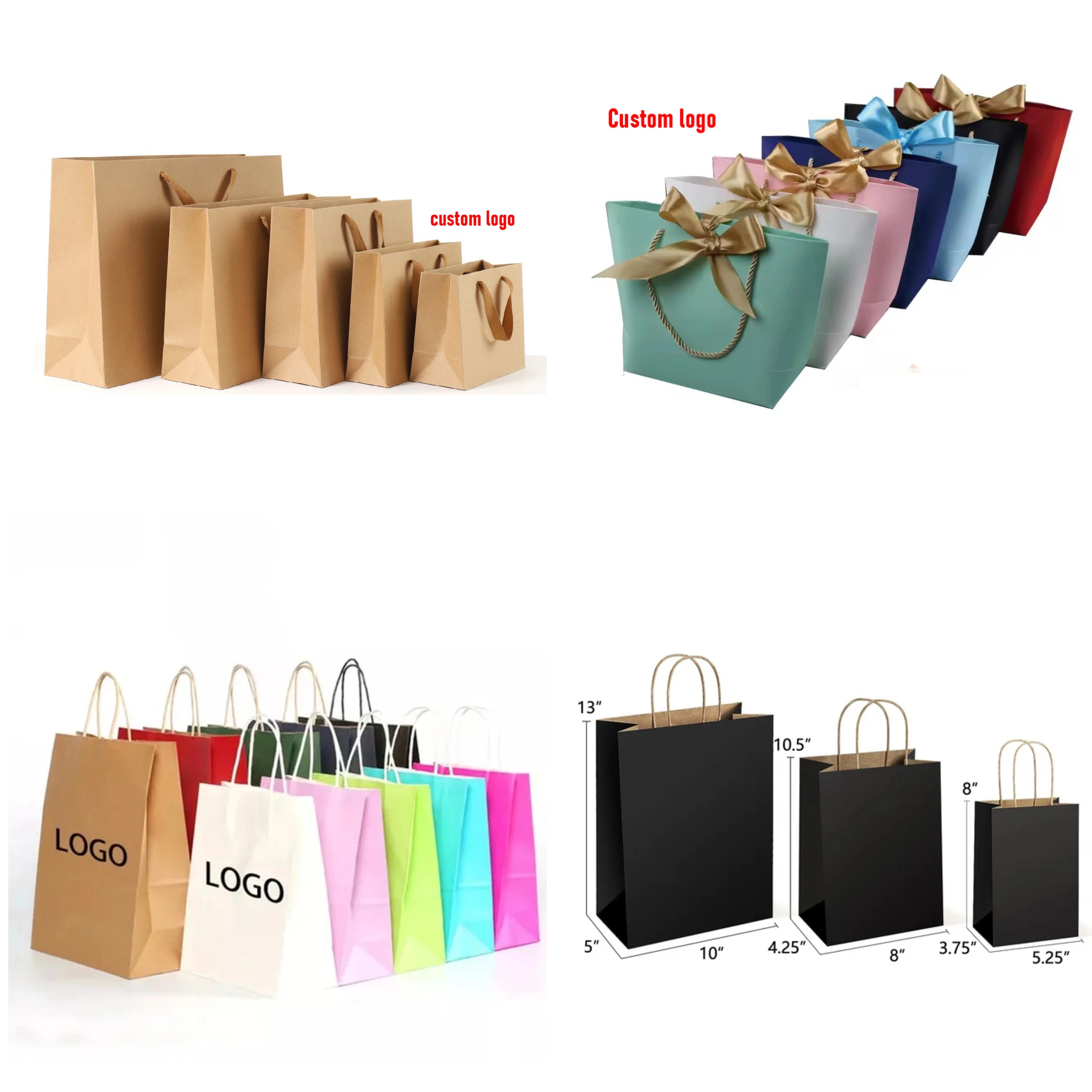 Promotion Paper Bag Custom Printed Kraft Paper Recyclable Shopping Clothing Gift Bag Food China Manufacturer