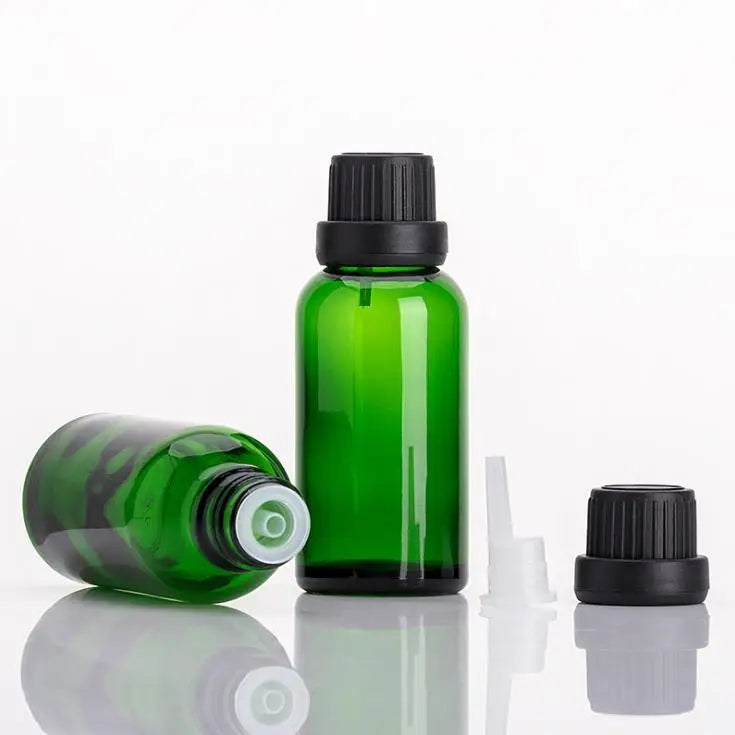 30ml Green Glass Essential Oil Bottle With Tamper Evident Cap and Insert