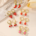 New in Fruit Cherry Strawberry Dragon Fruit Pendant Oil Dripping Earrings Women Female Earrings X268