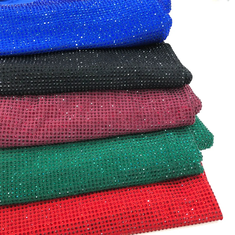 S565 Sparkling Rhinestone Fabric for Dress Making Soft Stretch Crystal Tulle Dress Fabric