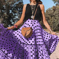S-5XL European and American Women's Half Skirt Polka Dot Multi Layered Loose Swing Long Dress