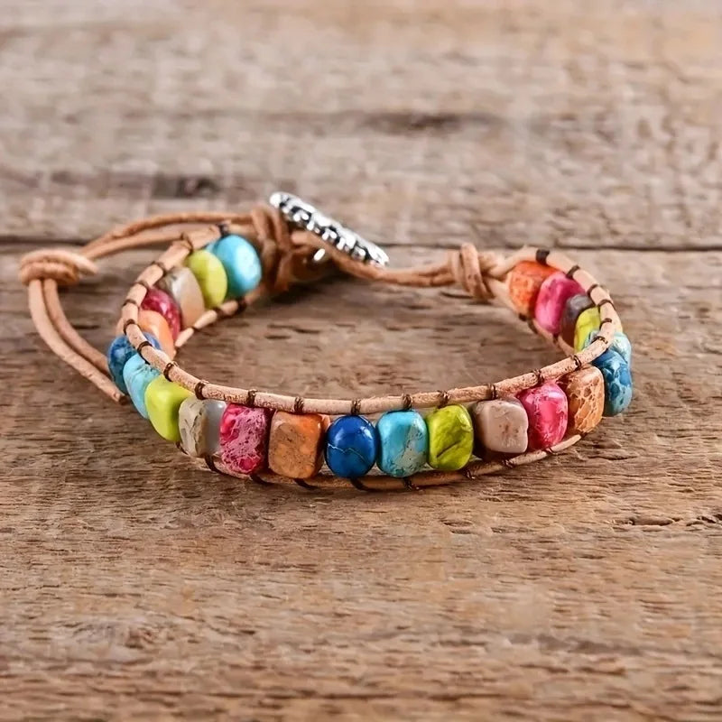 Bohemian Rainbow Jasper Stone Bracelet Colorful Beaded Healing Crystal Dainty Gemstone Bracelet for Women Girls