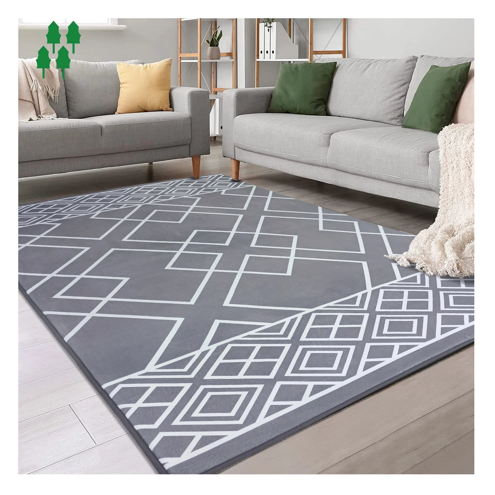 Non-Slip Washable Low-Pile Custom Floor Mats Modern Floor Carpet White and Grey Living Room Decoration Rug
