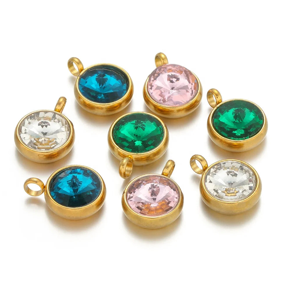 10pcs Stainless Steel Round 10mm Zircon 2.4mm Weld Ring Charm Pendants for DIY Necklace Jewelry Findings Earrings Materials