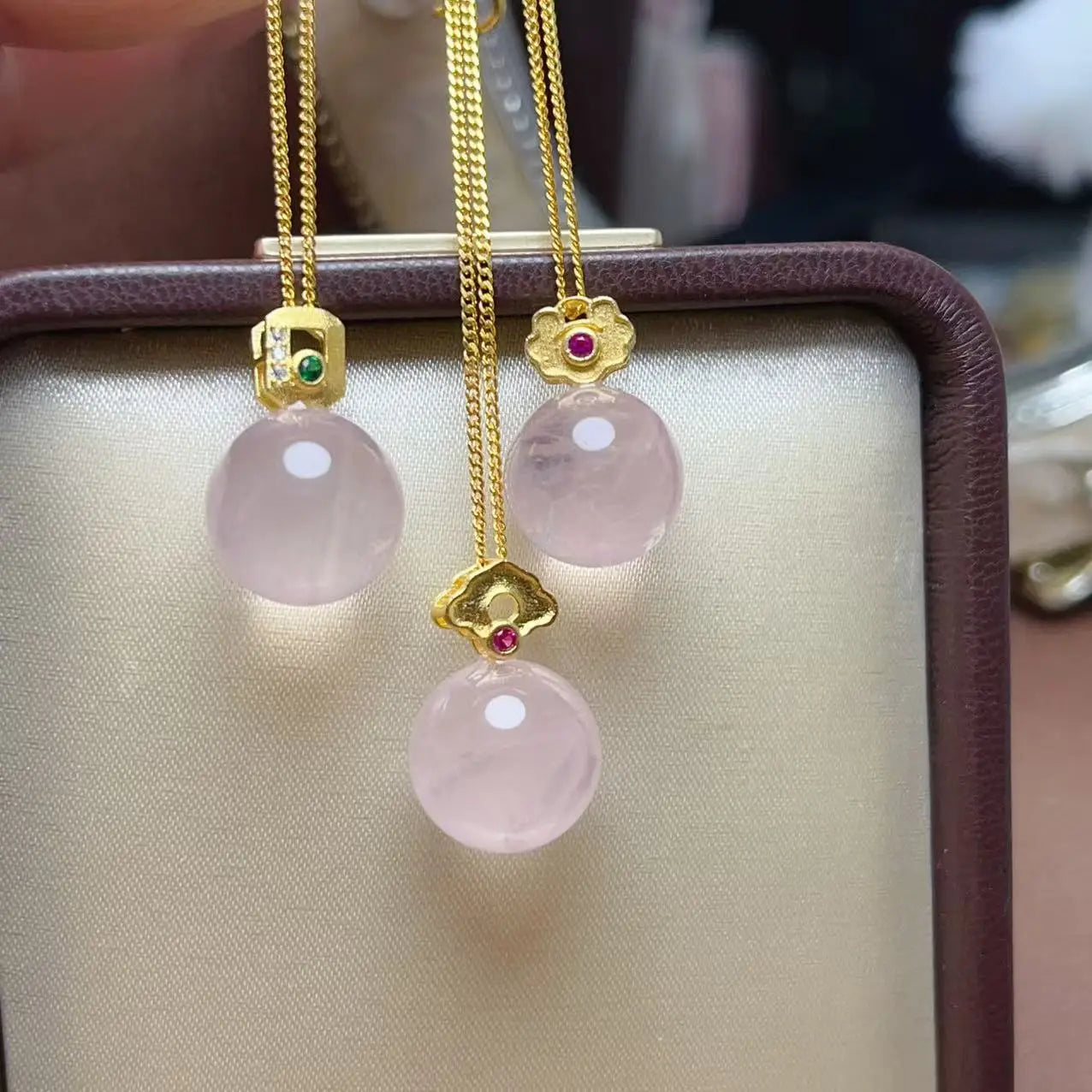 New Design 925 Sterling Silver Crystal Fashion Luxury Rose Quartz Beads Women Pendant Necklace
