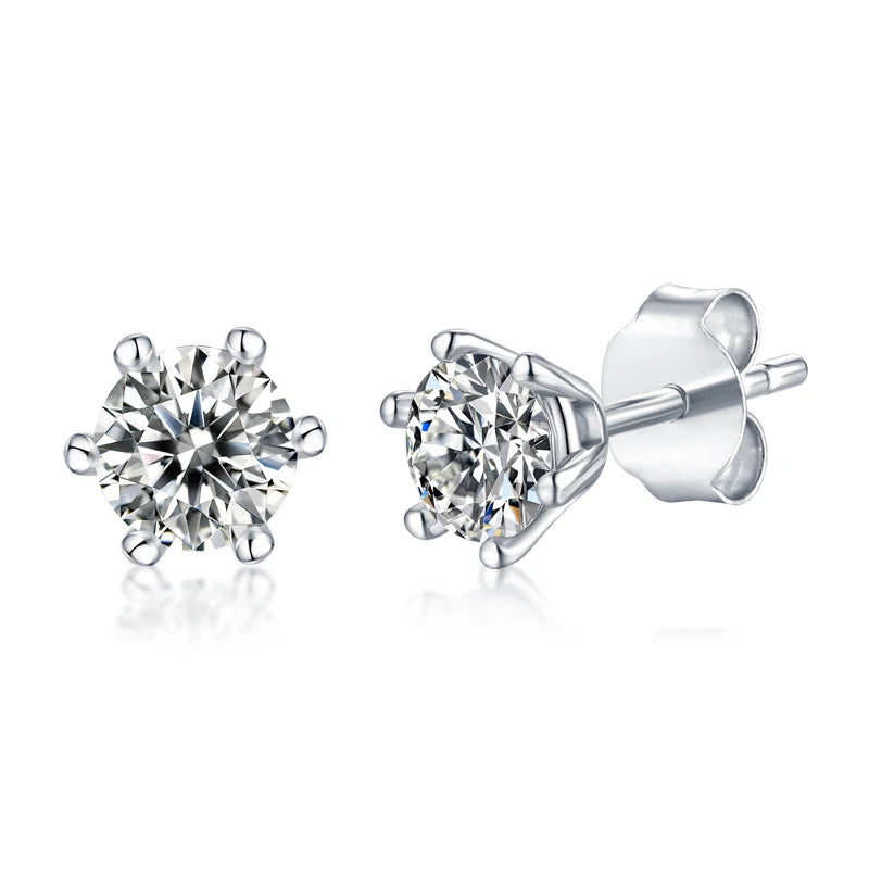 RINNTIN SME02 Six Claws Charming Moissanite Stone Engagement Jewelry 925 Silver Stud Earrings for Women