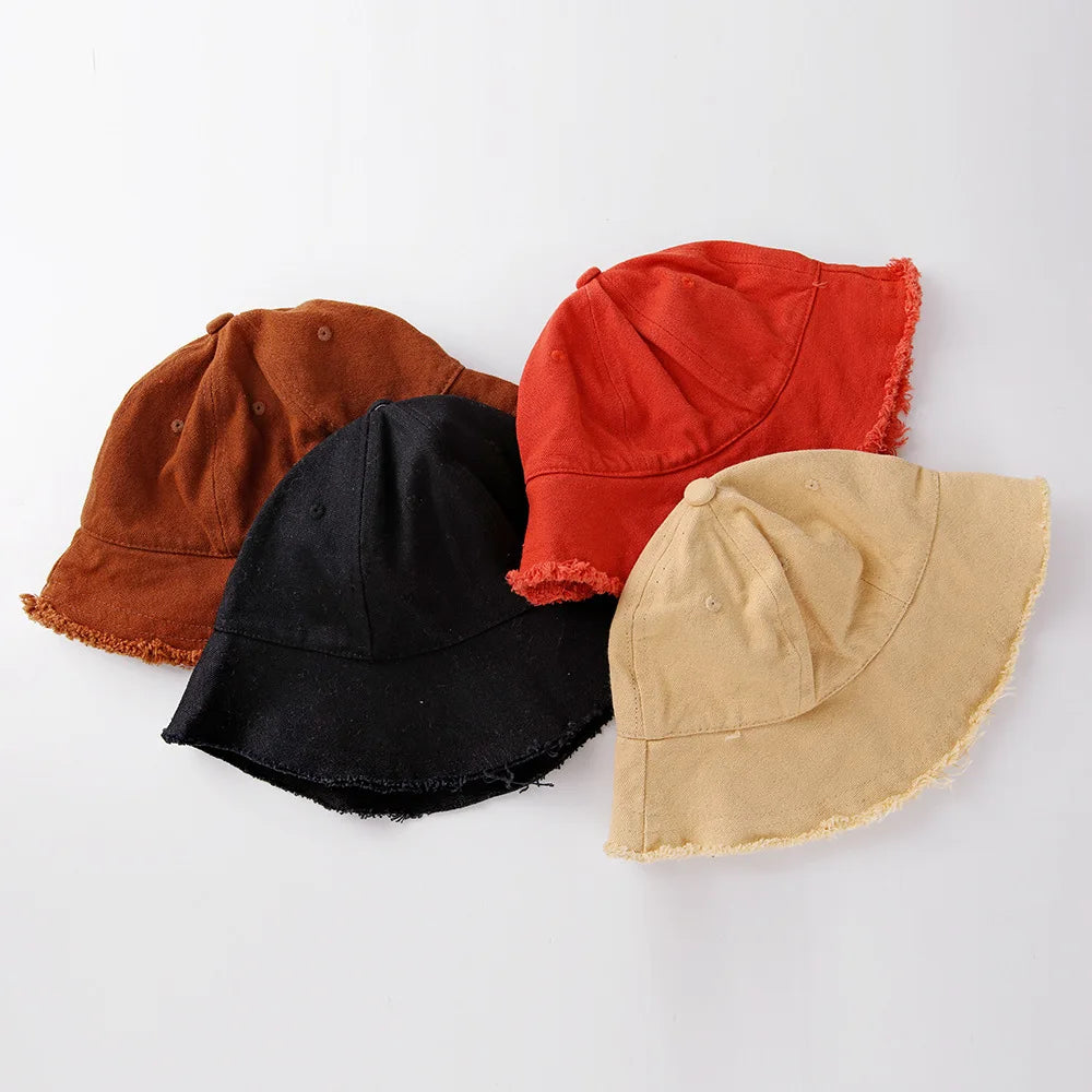 Wholesale Children's Fisherman Hat Sunshade Lovely Cotton Tassel Children Beach Outdoor Visor Kids Bucket Hats