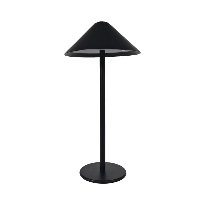Modern Black Umbrella-Shaped Cordless Table Lamp Rechargeable Touch Switch Night Light with Aluminum Body Triangle Bar Design