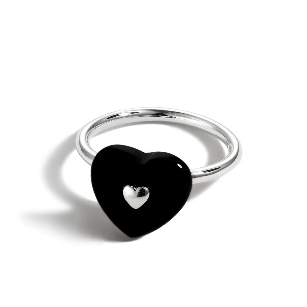 Dylam Metallic Style Statement Custom Heart Shape S925 Silver Rhodium Plated Women Wedding Rings Jewelry