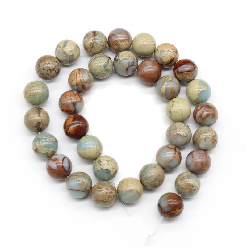 DIY Natural Stone Beads Color Blue Sea Sediment Imperial Jasper Smooth Round Gemstone Loose Beads for Jewelry Making