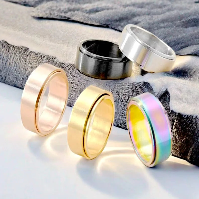 Matte Fashion Casual Couple Ring Decompress Rotary Titanium Steel Stainless Steel Yoga Meditation Rotating Hand Plain Loop