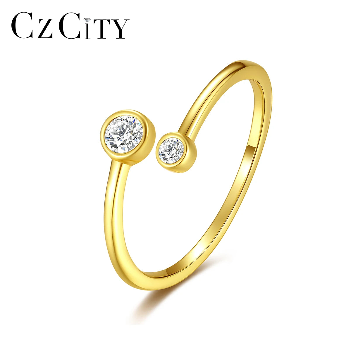CZCITY 925 Sterling Silver Zircon Jewelry Fine Finger Gold Plated Dainty Cz Diamond Woman Adjustable Ring