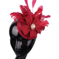 Fashion Vintage Red Sinamay Like Kentuchky Derby Lady Hats Hair Clip Church Party Fascinator with Feather for Women