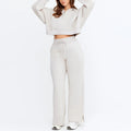 Custom Quarter Zip Crop Hoodie Sweatshirts Cotton French Terry High Waist Wide Leg Sweat Pants Gym 2 Pieces Sets Sweatsuits