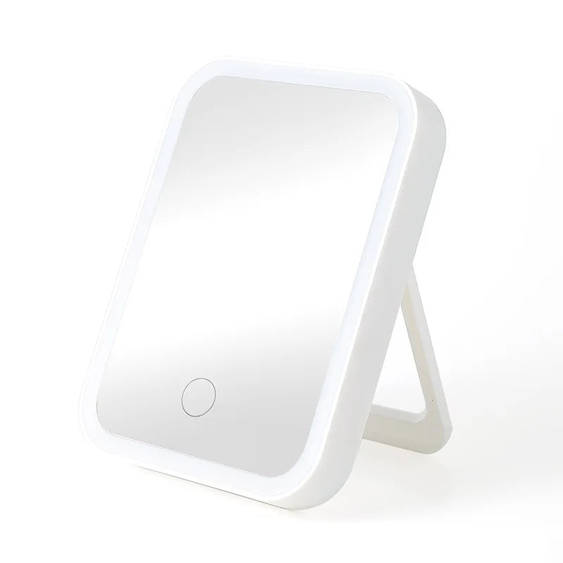 LED USB Charge Cosmetic Mirror Makeup Mirror Desktop Square Touch Switch Light Mirror