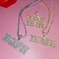 Iced Out Personalized Name Chain Pink Cubic Zirconia Baguette Letters Custom Name Necklace for Women