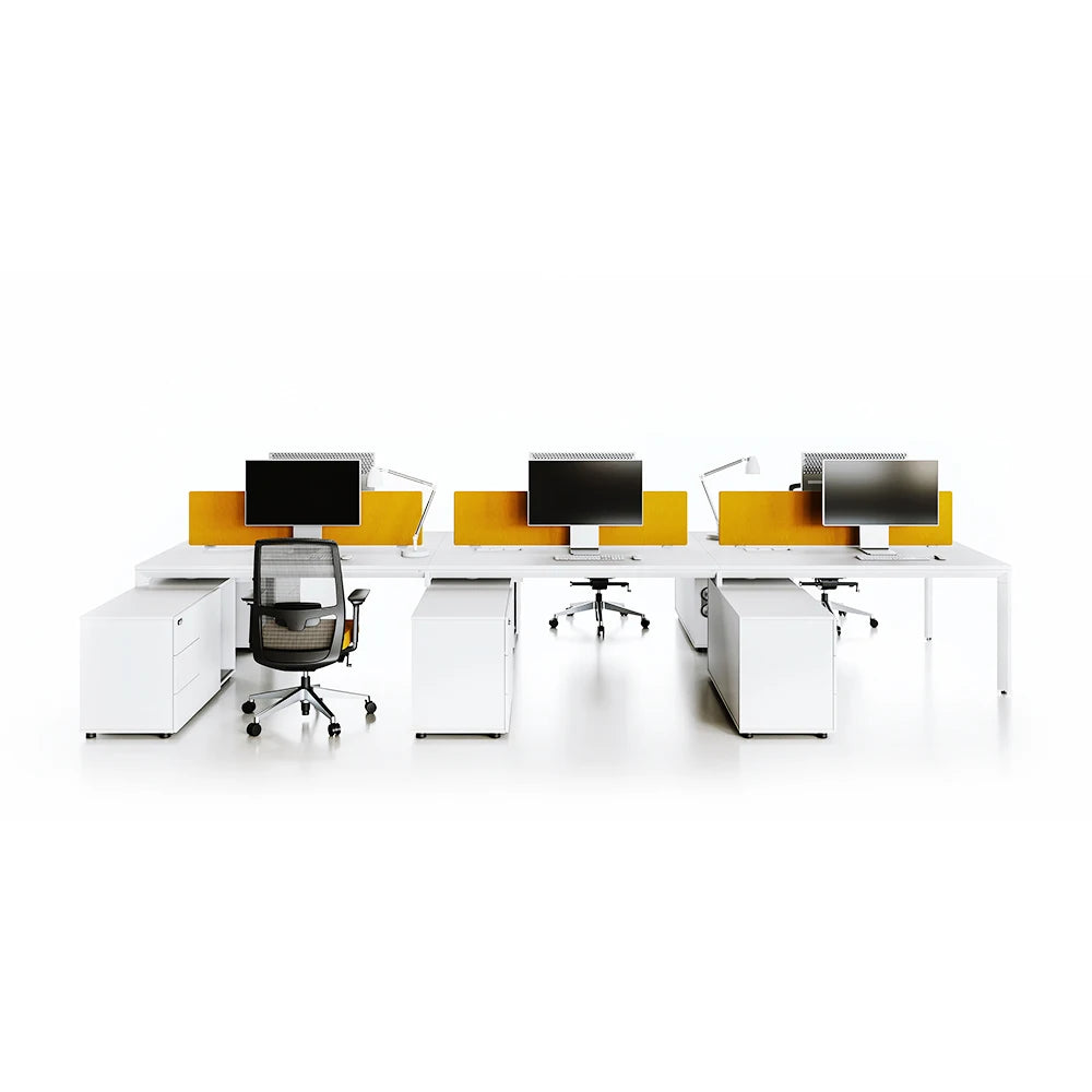 Movable Modular Modern Wooden Workstation 6 Person Office System with Aluminum Panel Partition Office Furniture