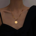 Trendy Letter Round Pendant Stainless Steel Choker Necklace with O T Clasp Personalised Non-Tarnish Party Jewelry