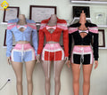 Custom Logo Women Set Short Pants and Sports Bra Crop Jacket Tracksuit Loungewear Women 3 Piece Shorts Pants Set  for Elasticity