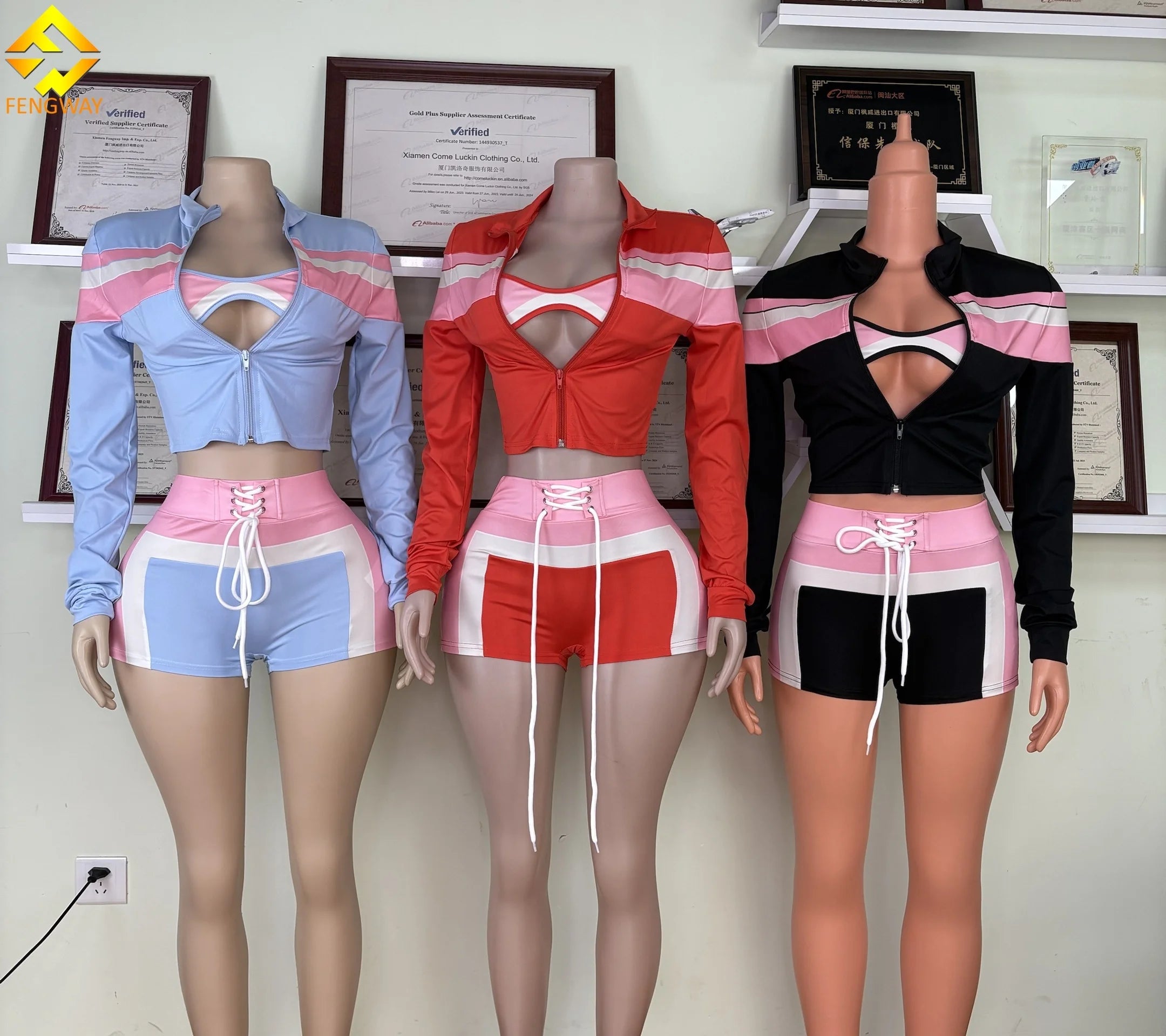 Custom Logo Women Set Short Pants and Sports Bra Crop Jacket Tracksuit Loungewear Women 3 Piece Shorts Pants Set  for Elasticity