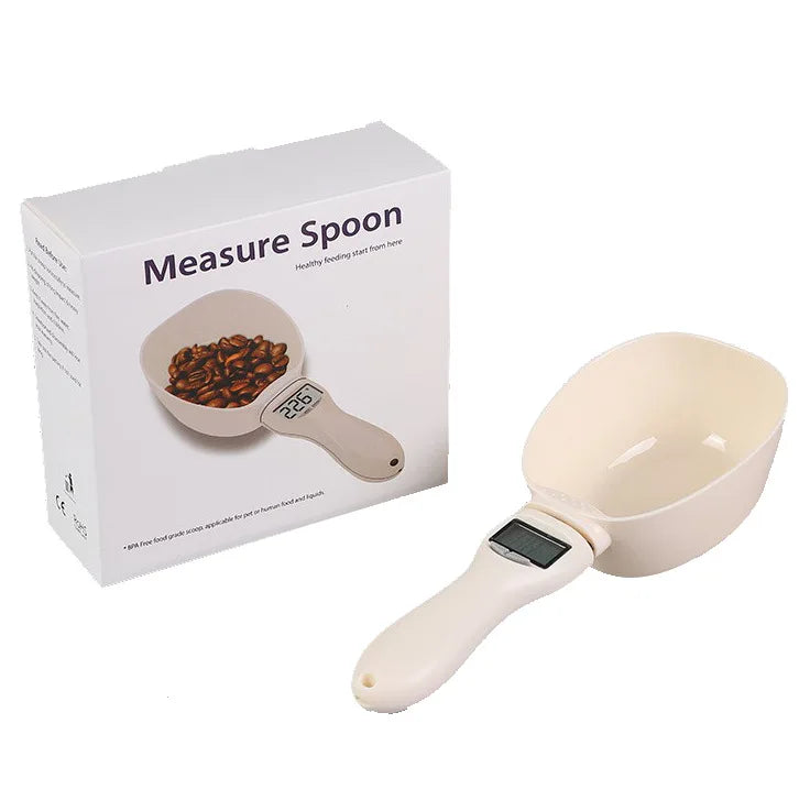 Digital Dog Cat Pet Food Scoop Scale Weighs 800g/0.1g Electronic Measuring Spoon Scale with LCD Screen
