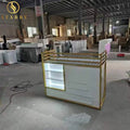 Modern Custom LED Light Wood Round Extendable Reception Desk for Gym Home Bar Office Hotel Hall