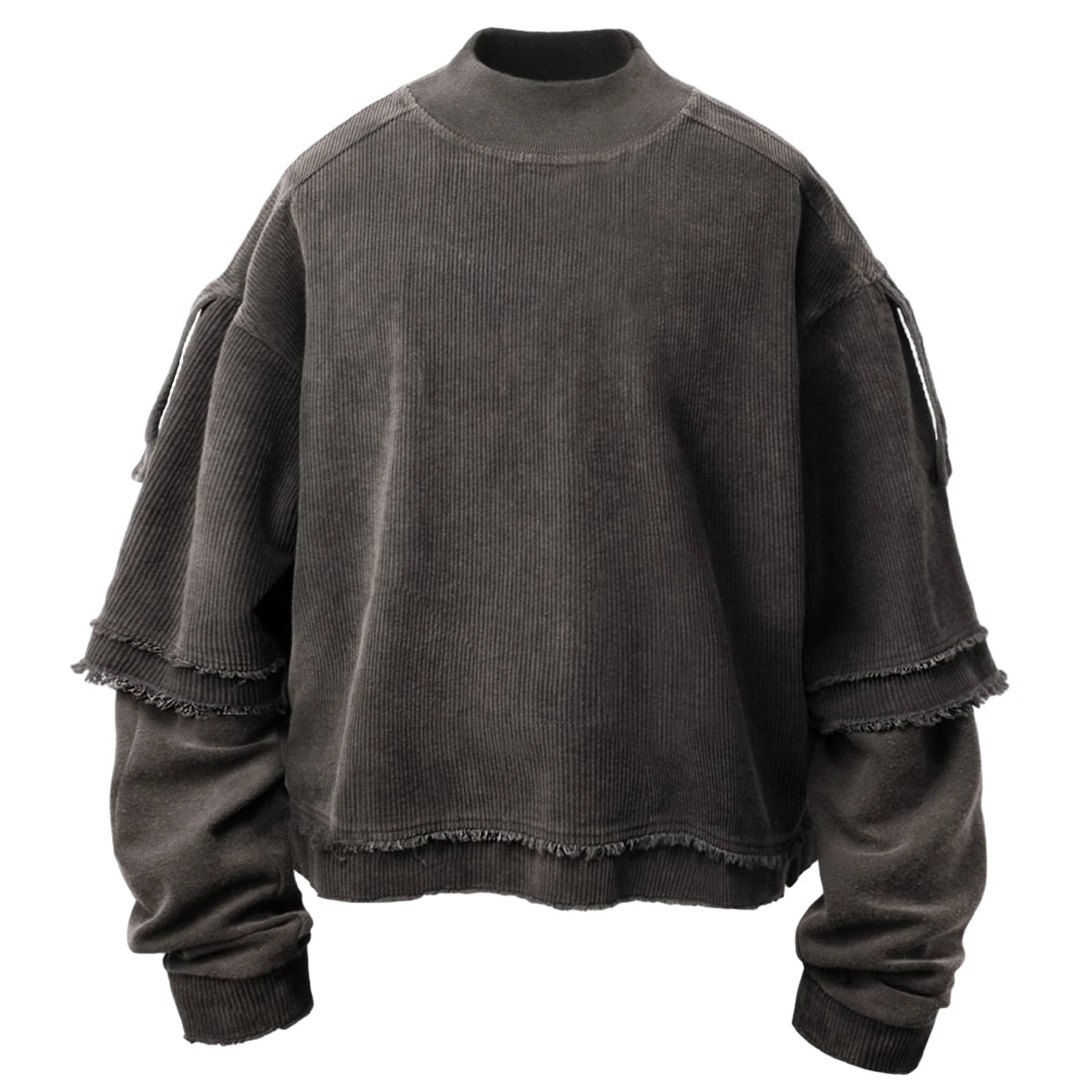 Streetwear Oversize Solid Knitted Eco-Friendly Unisex T-Shirt Men Boxy Double Layer Long Sleeve Mock Neck