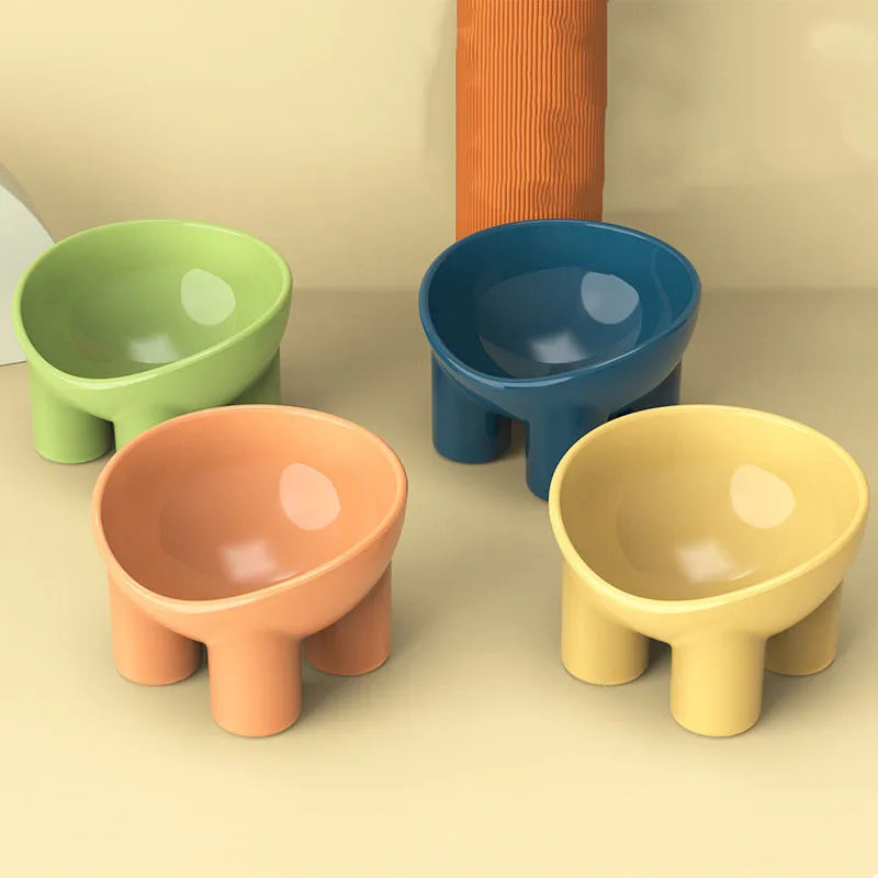 New Macaron Color Neck Bowl Pet  Elevated Dog Cat Food Bowl Pet Water Bowl Anti-knock Over