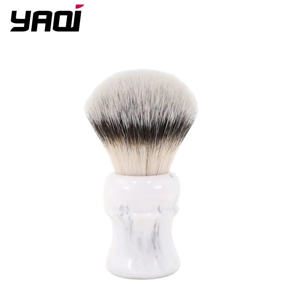 YAQI Everest 24mm White Marble Synthetic Hair Resin Handle Travel Shaving Brush for Mens Wet Shavers