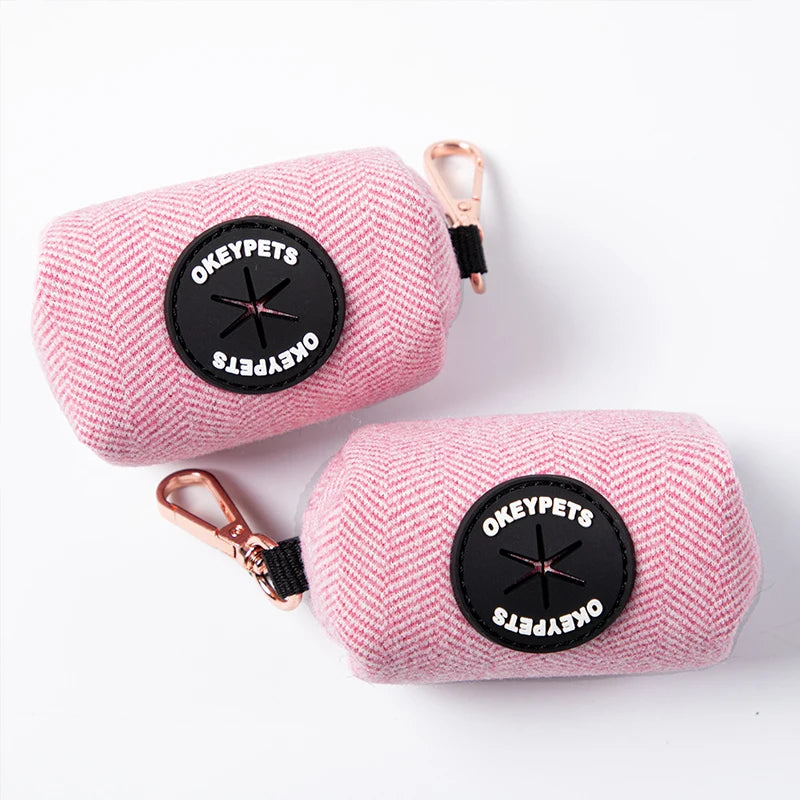 Wholesale Twill Dog Poop Bag Holder New Designer Custom Logo Color Tweed Luxury Dog Waste Poop Bag Dispenser