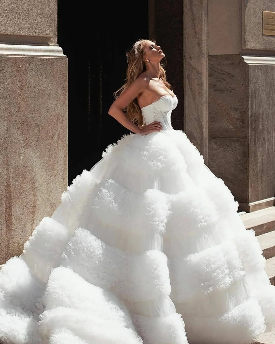 White Tulle Net Haute Ruffle Cake Dress Fancy Mesh Net Lace Fabric