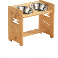 Elevated Dog Bowls Adjustable Raised Dog Bowl Stand for Pet Sturdy Bamboo Food Feeder with 2 Stainless Steel Dishes